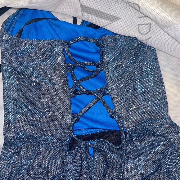 Size 0 Blue purple iridescent strapless prom gown. Lace up. B Darlin - Picture 7 of 9